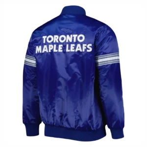 Toronto maple leafs starter pick and roll full snap satin varsity jacket blue 3