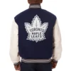 Toronto maple leafs two tone wool leather varsity jacket navy white 1 1
