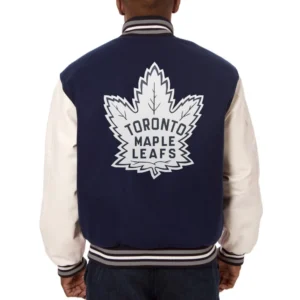 Toronto maple leafs two tone wool leather varsity jacket navy white 1 1