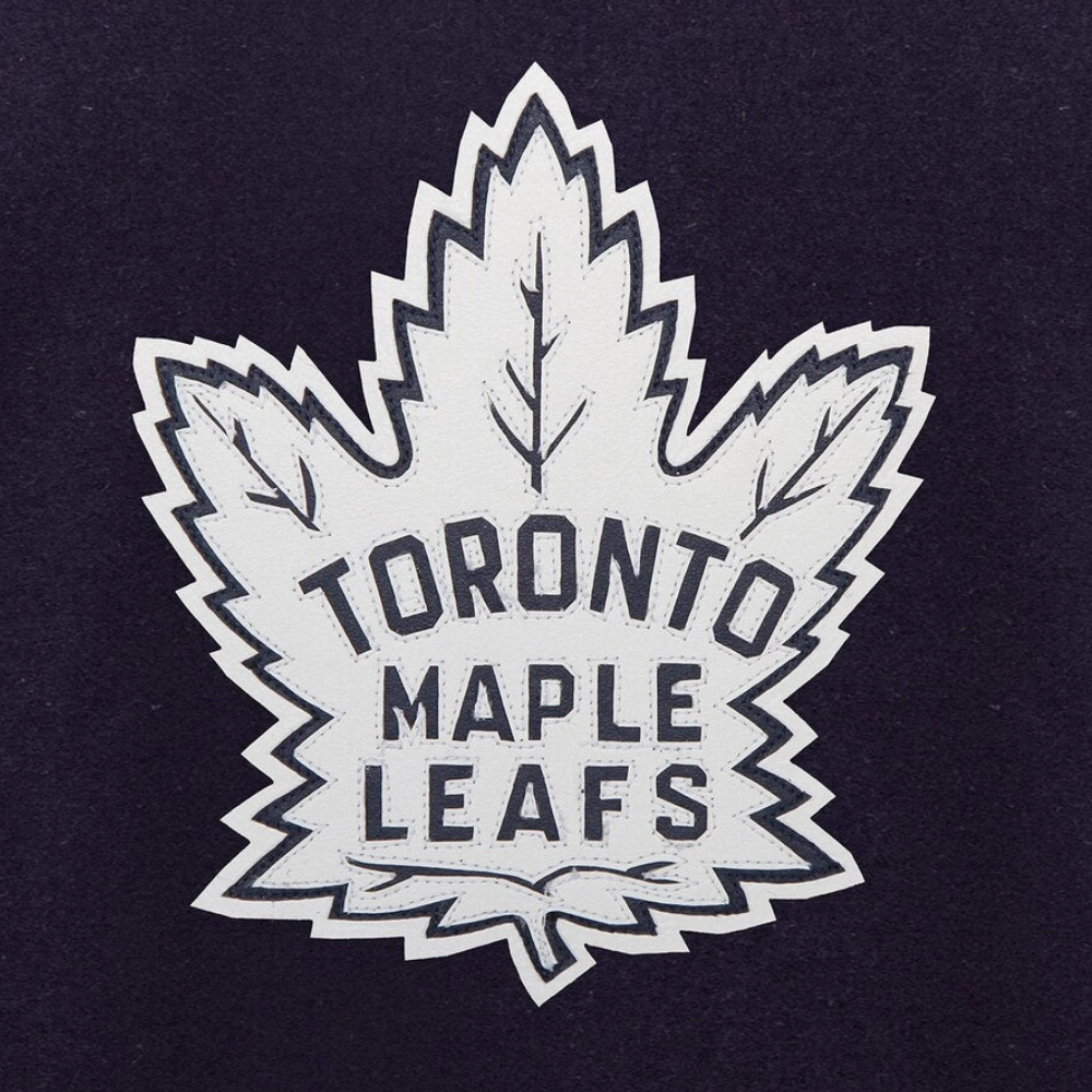 Toronto maple leafs two tone wool leather varsity jacket navy white 2 1
