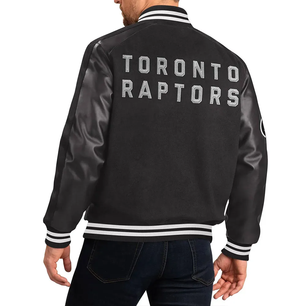 Toronto raptors black wool leather varsity jacket