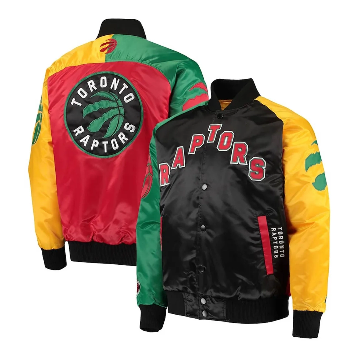 Toronto raptors color block full snap satin varsity jacket