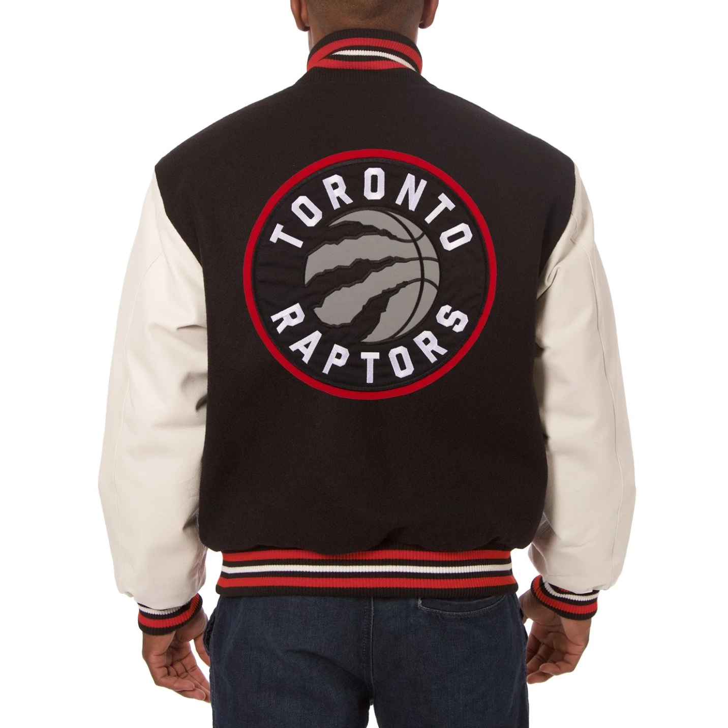 Toronto raptors domestic two tone wool and leather jacket red white 2