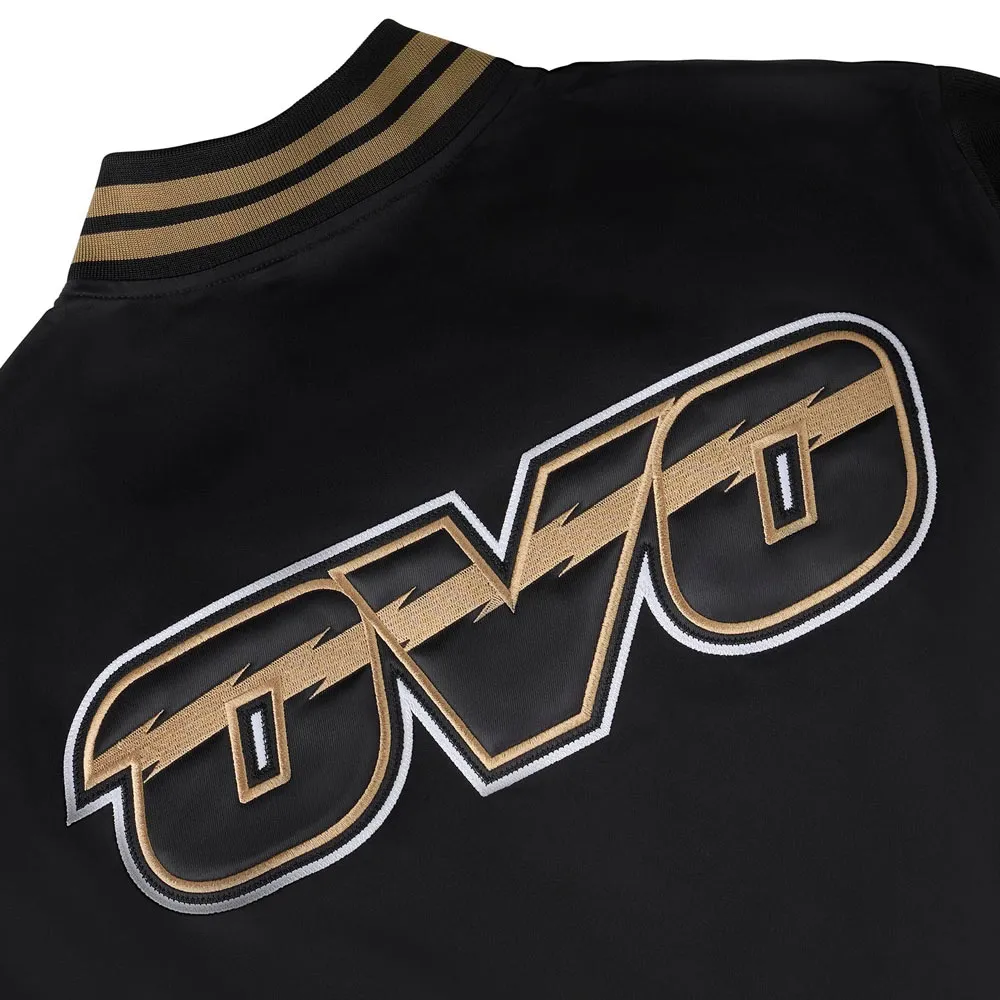 Toronto raptors full snap black satin varsity back detail