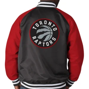 Toronto raptors lead off full snap satin varsity jacket 1