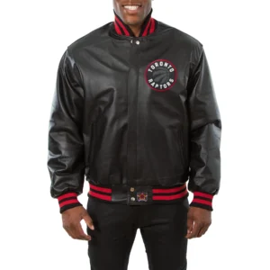 Toronto raptors logo real leather varsity jacket black 1