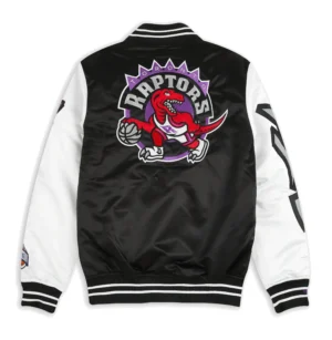 Toronto raptors nba team origins black white satin varsity jacket 2