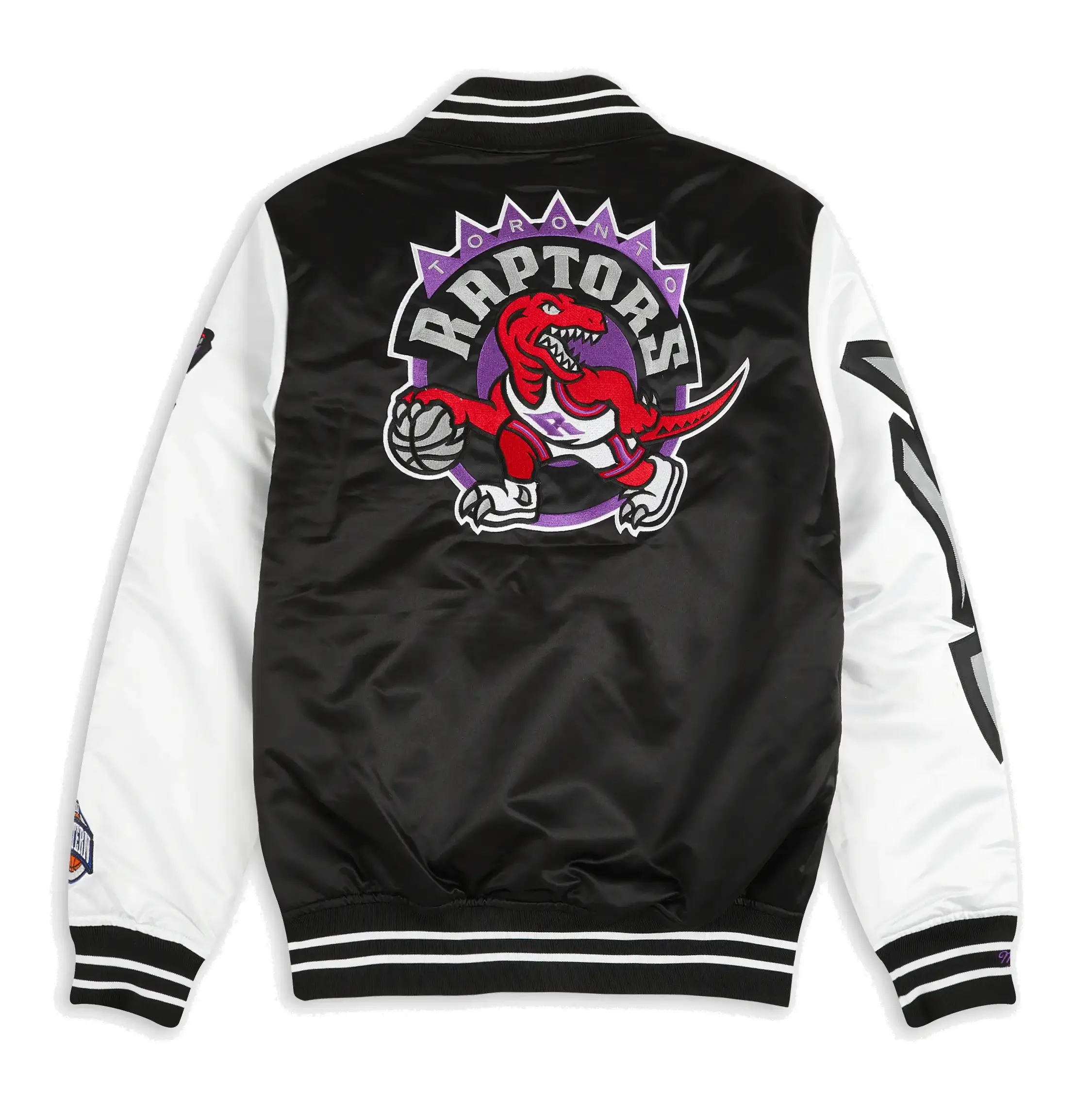 Toronto raptors nba team origins black white satin varsity jacket 2