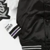 Toronto raptors nba team origins black white satin varsity jacket 4 scaled 1