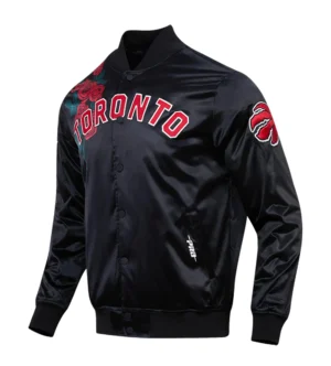 Toronto raptors pro standard black roses full snap satin varsity jacket 1