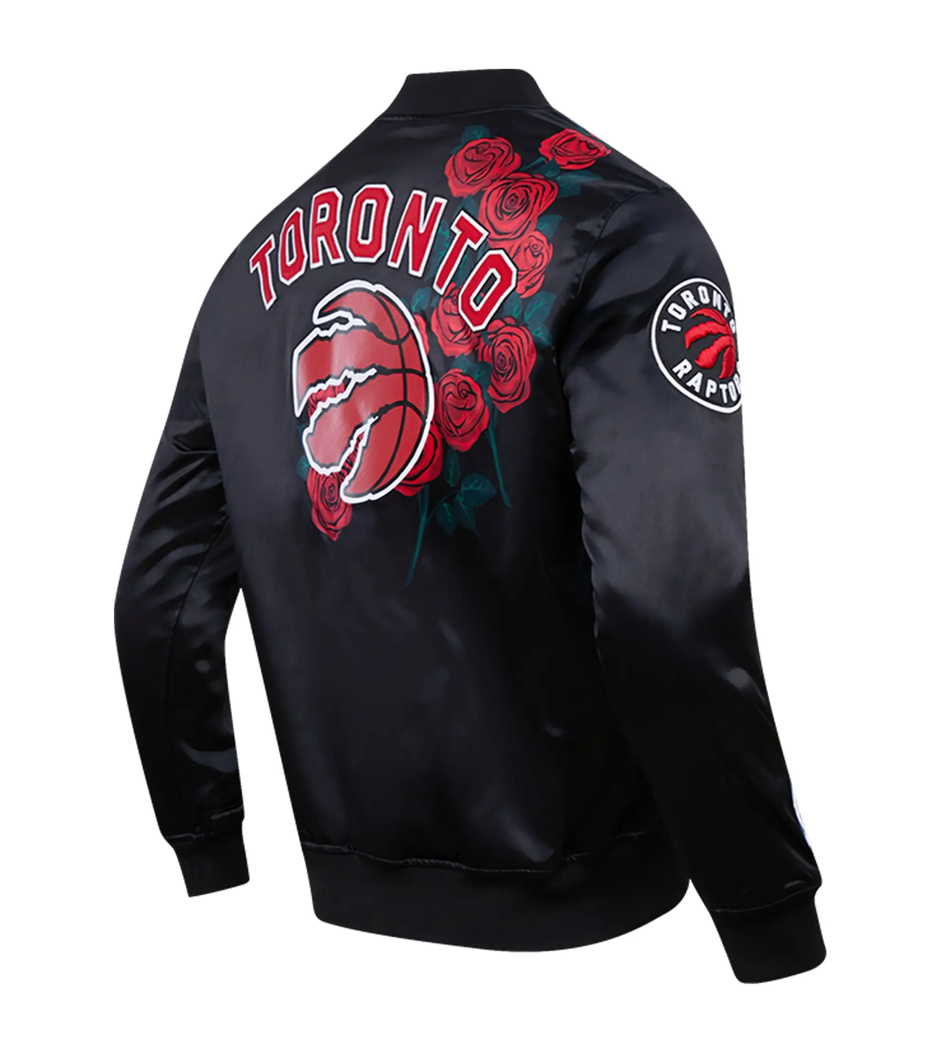 Toronto raptors pro standard black roses full snap satin varsity jacket 2