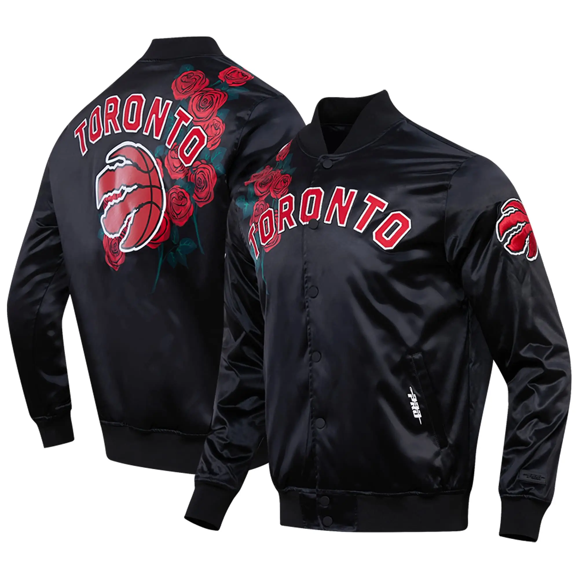 Toronto raptors pro standard black roses full snap satin varsity jacket 5