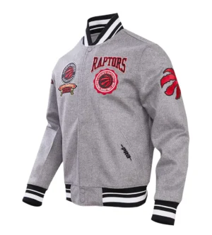 Toronto raptors pro standard crest emblem full zip gray wool varsity jacket 1