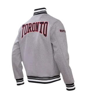 Toronto raptors pro standard crest emblem full zip gray wool varsity jacket 2