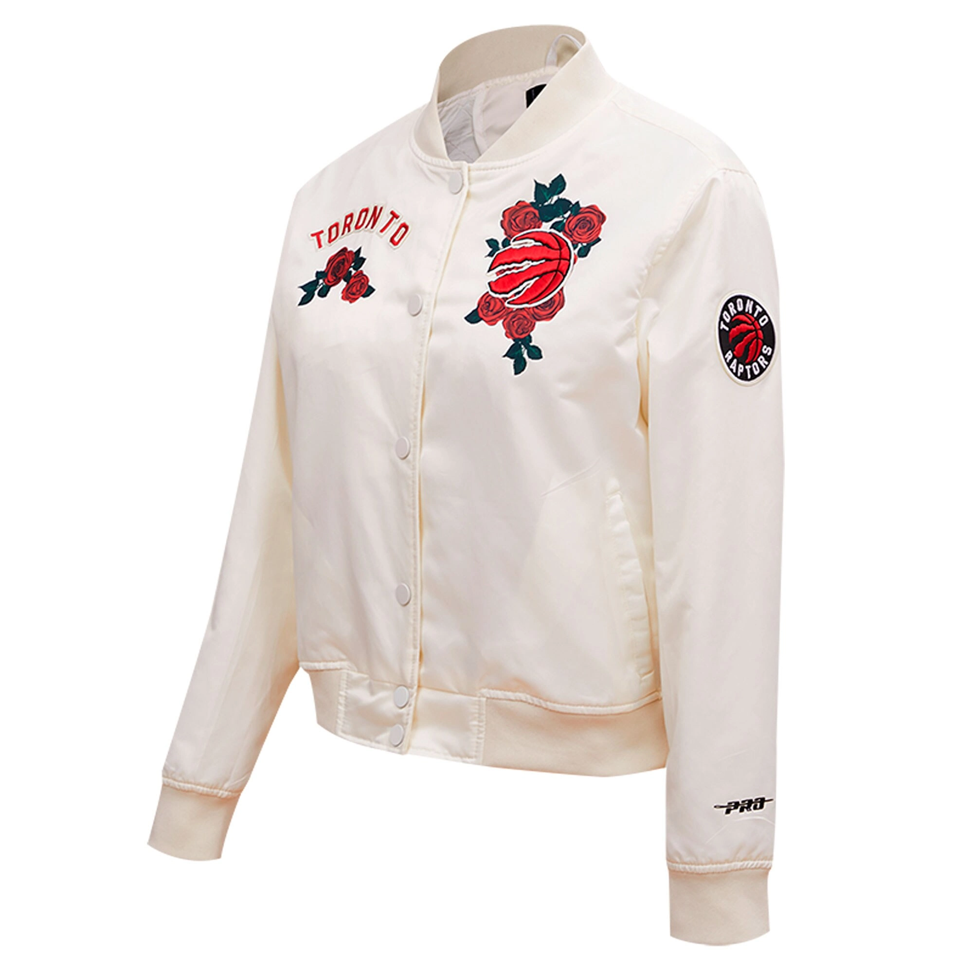 Toronto raptors pro standard white roses satin varsity jacket 1