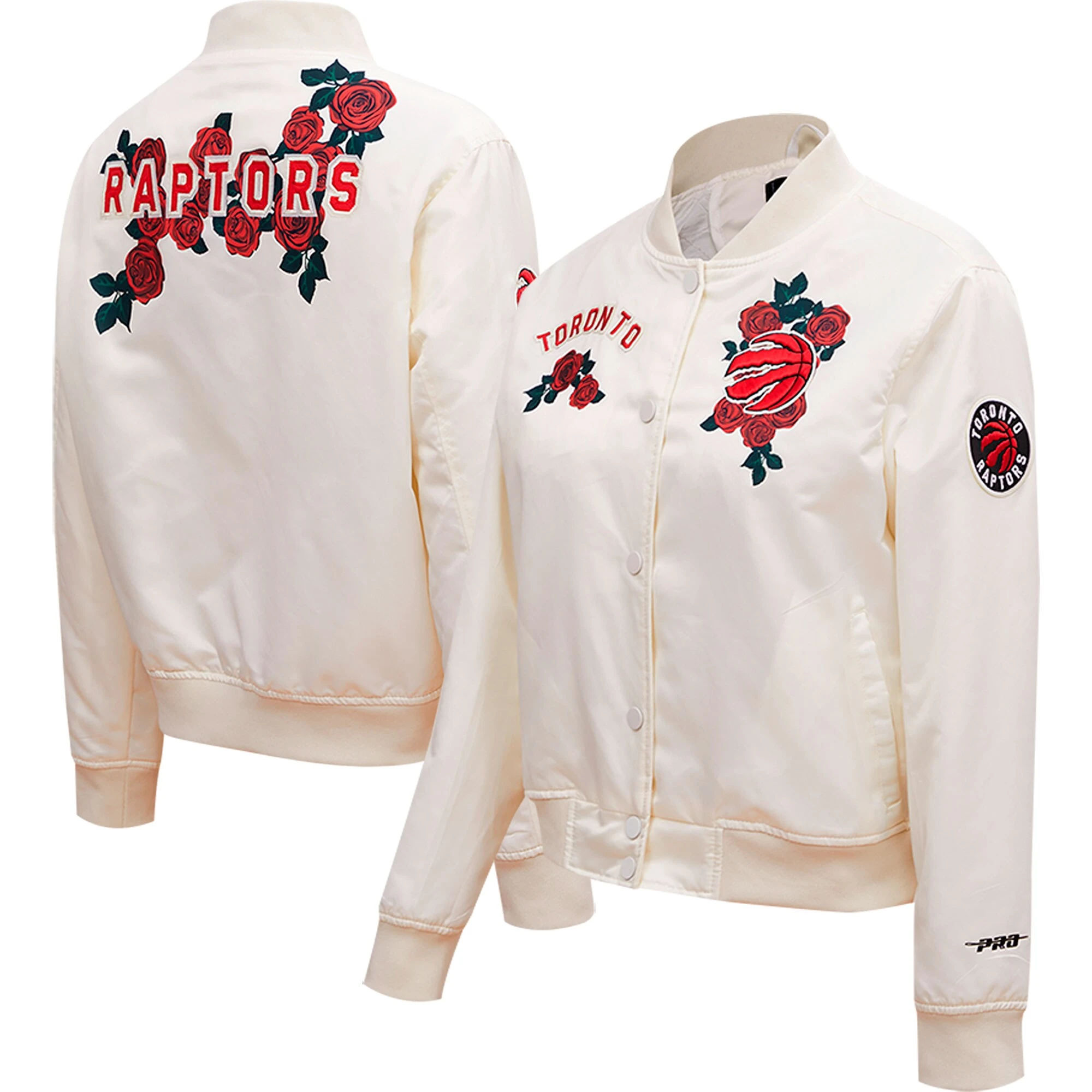 Toronto raptors pro standard white roses satin varsity jacket 3