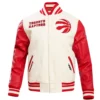Toronto raptors retro classic cream red wool leather varsity jacket 1