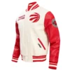 Toronto raptors retro classic cream red wool leather varsity jacket 2