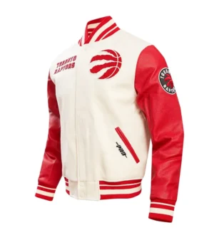 Toronto raptors retro classic cream red wool leather varsity jacket 2
