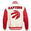 Toronto raptors retro classic cream red wool leather varsity jacket 4