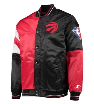 Toronto raptors starter 75th anniversary leader red black color block satin varsity jacket 1