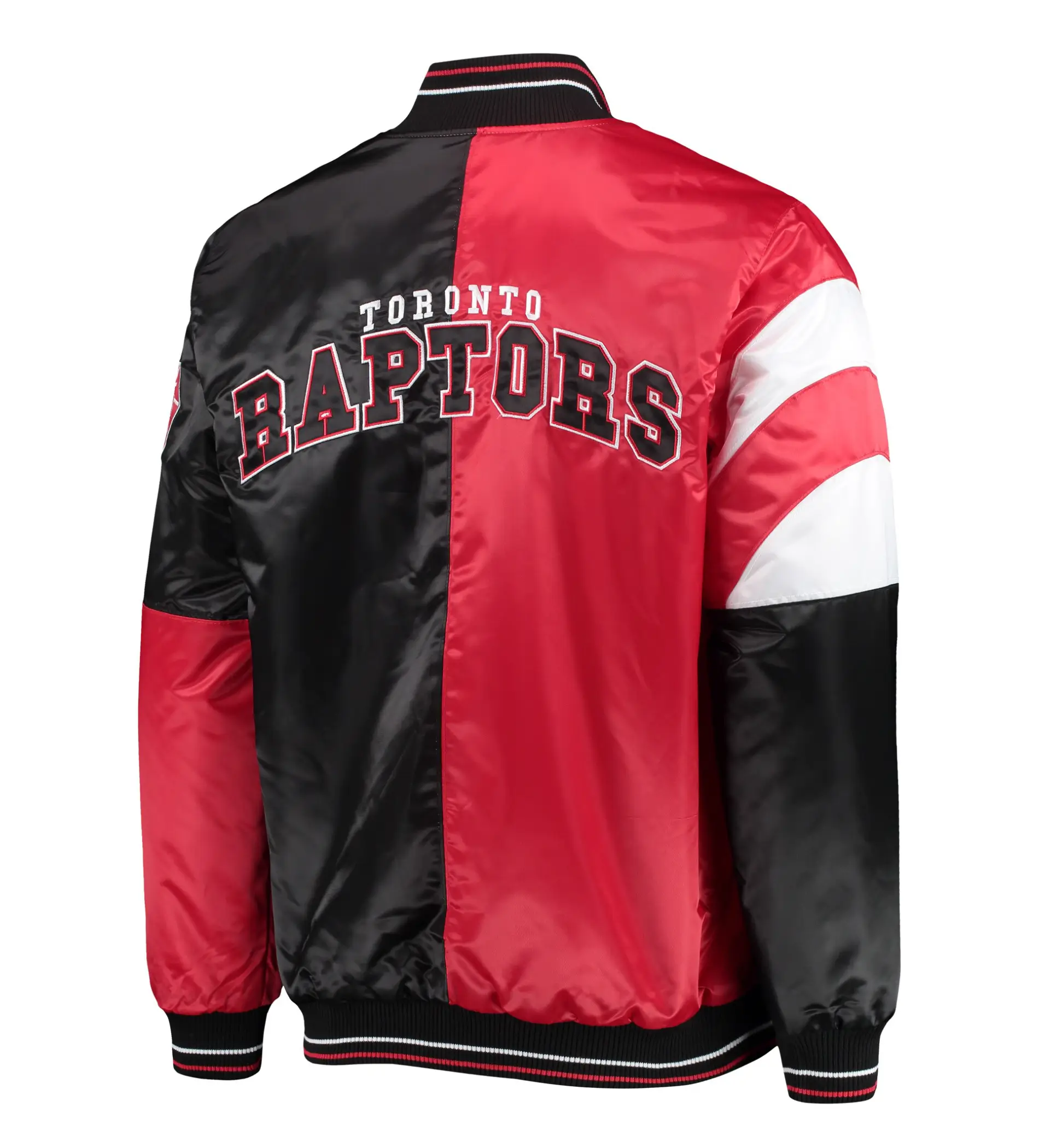 Toronto raptors starter 75th anniversary leader red black color block satin varsity jacket 2