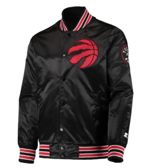 Toronto raptors starter black the diamond classic full snap black satin varsity jacket 1