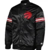 Toronto raptors starter pick roll full snap black satin varsity jacket 1