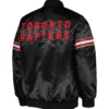 Toronto raptors starter pick roll full snap black satin varsity jacket 2