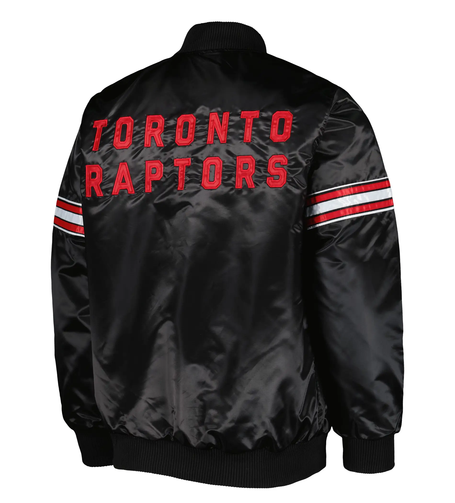 Toronto raptors starter pick roll full snap black satin varsity jacket 2