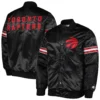 Toronto raptors starter pick roll full snap black satin varsity jacket 4