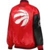 Toronto raptors starter split colorblock full snap black red satin varsity jacket 2