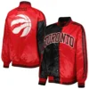 Toronto raptors starter split colorblock full snap black red satin varsity jacket 4