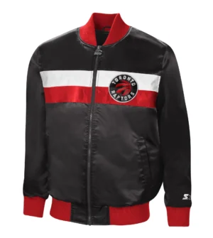 Toronto raptors starter the ambassador full zip black satin varsity jacket 1