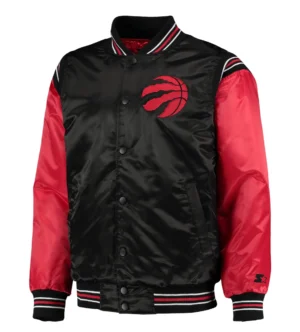 Toronto raptors starter the enforcer full snap black red satin varsity jacket 1