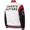 Toronto raptors starter warmup pitch full snap white black satin varsity jacket 2