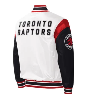 Toronto raptors starter warmup pitch full snap white black satin varsity jacket 2