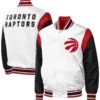 Toronto raptors starter warmup pitch full snap white black satin varsity jacket 3