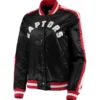 Toronto raptors starter womens competition full snap black satin varsity jacket 1