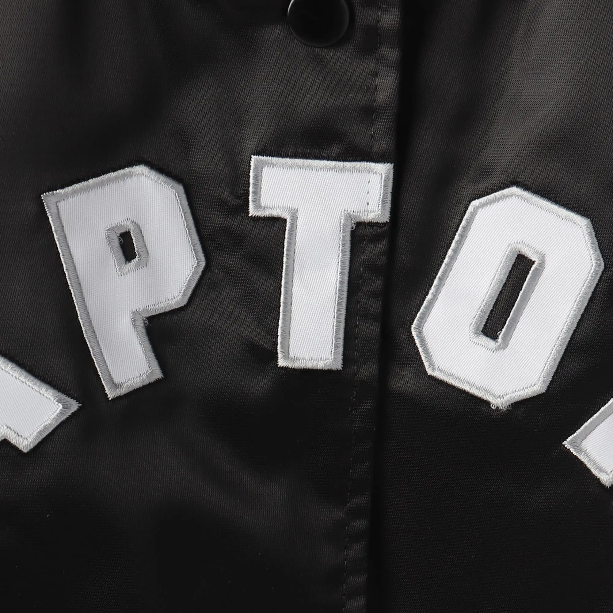 Toronto raptors starter womens competition full snap black satin varsity jacket 3