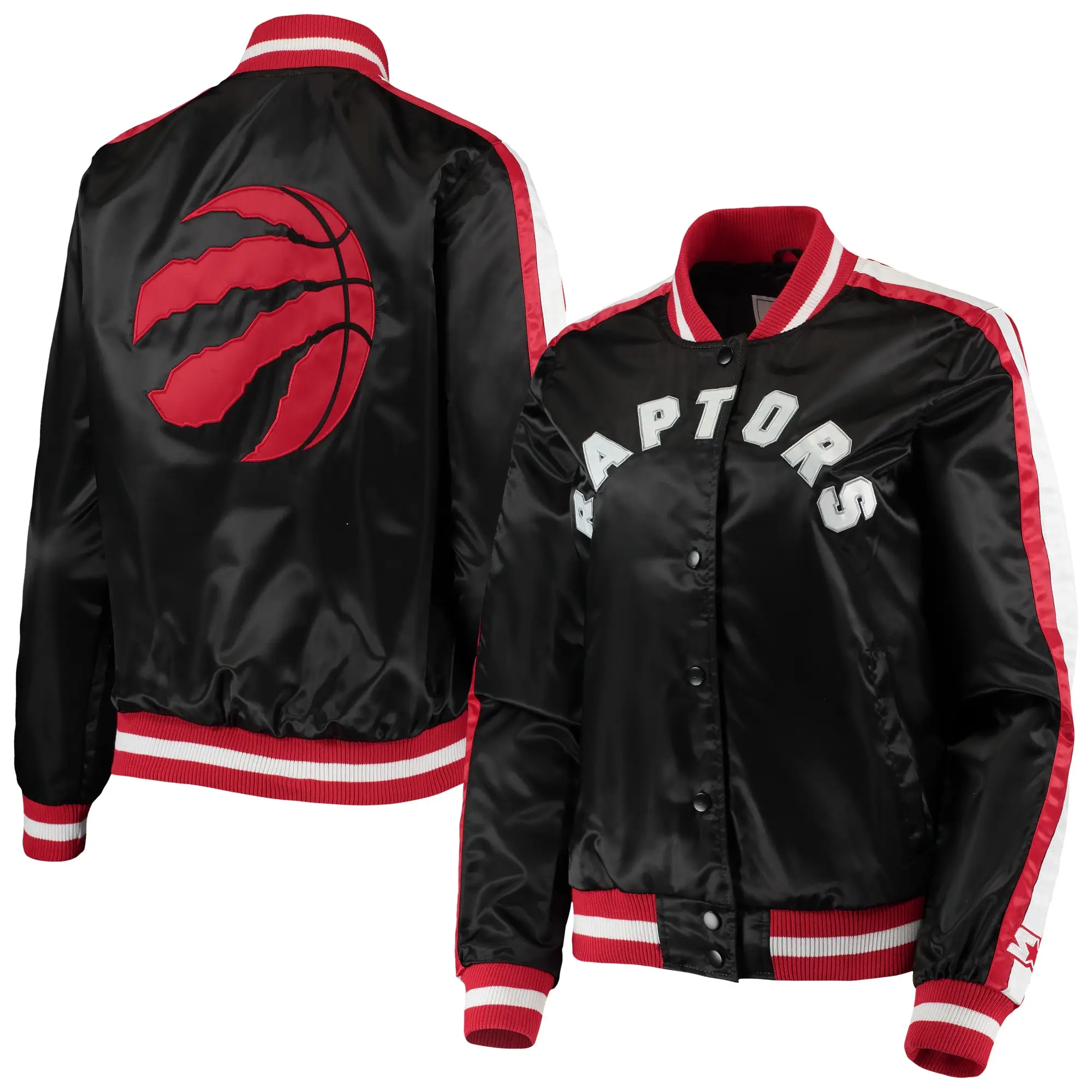 Toronto raptors starter womens competition full snap black satin varsity jacket 4