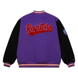 Toronto raptors team legacy full snap satin varsity jacket purple black 2