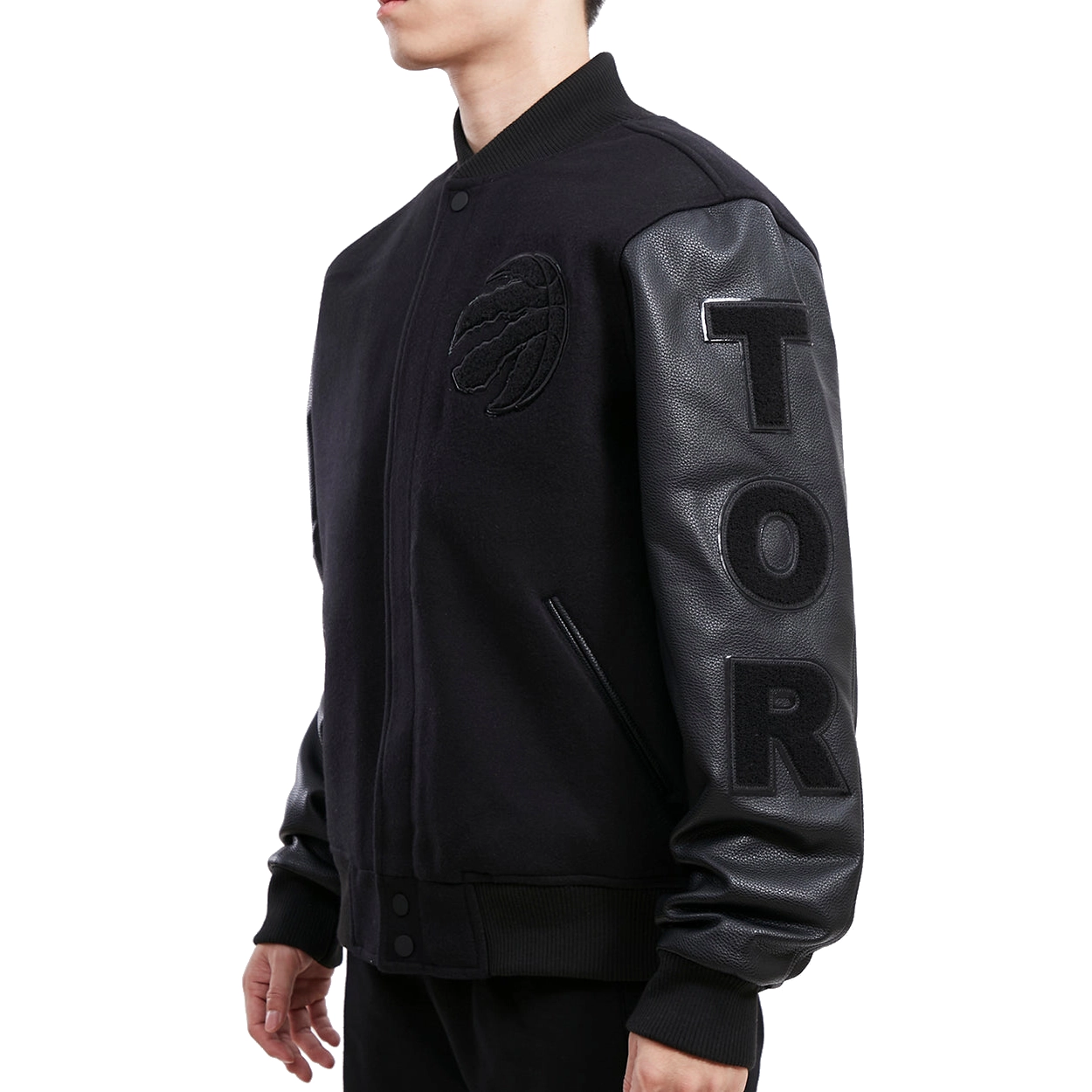 Toronto raptors triple black wool leather varsity jacket 1