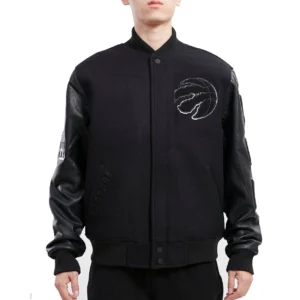 Toronto raptors triple black wool leather varsity jacket