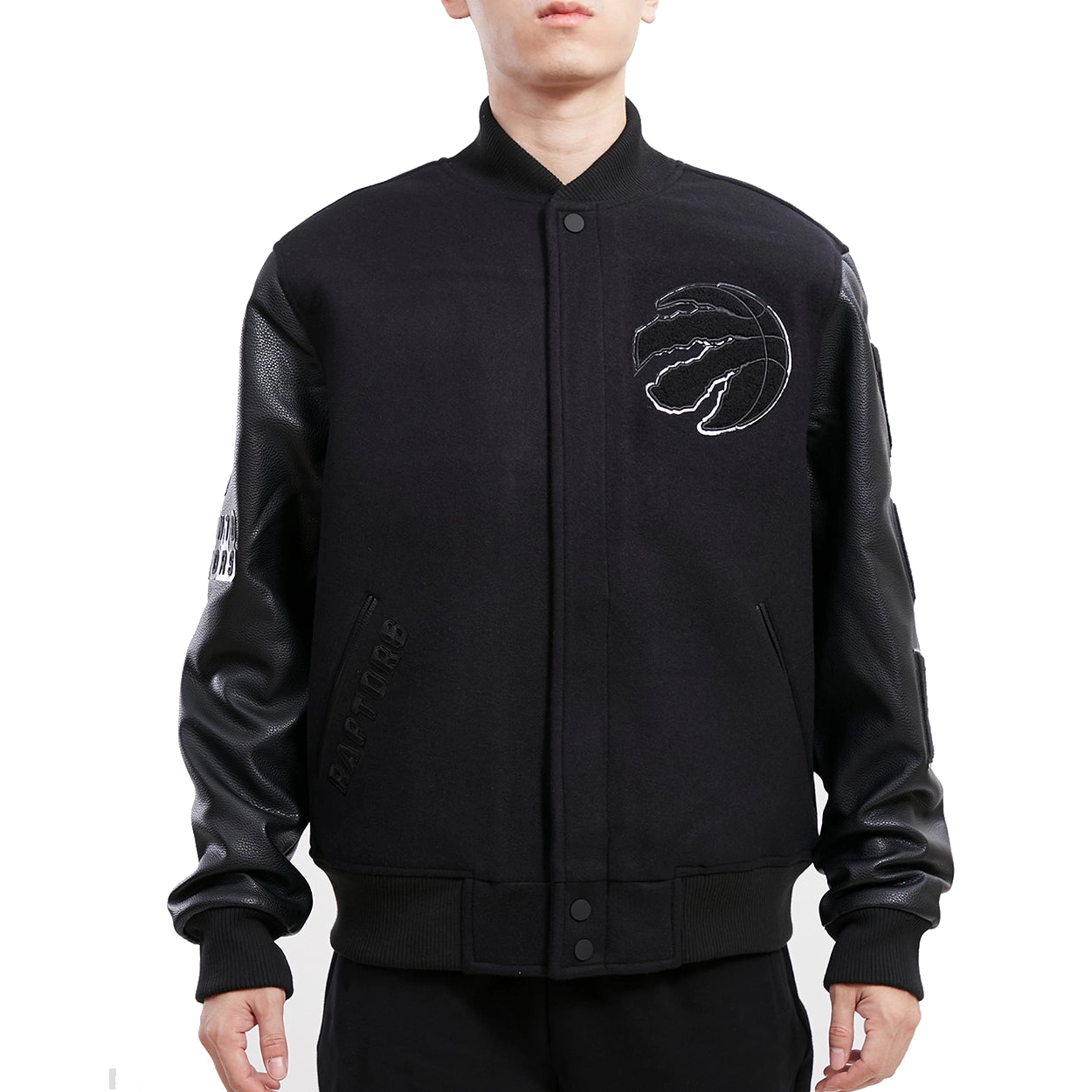 Toronto raptors triple black wool leather varsity jacket