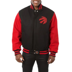 Toronto raptors two tone wool varsity jacket black red