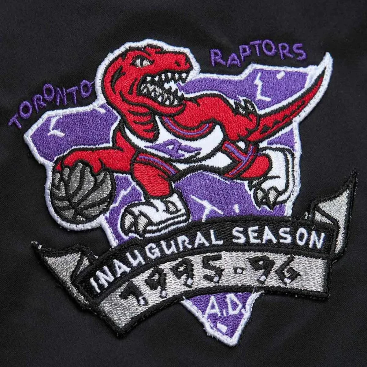 Toronto raptors vintage logo black satin bomber jacket