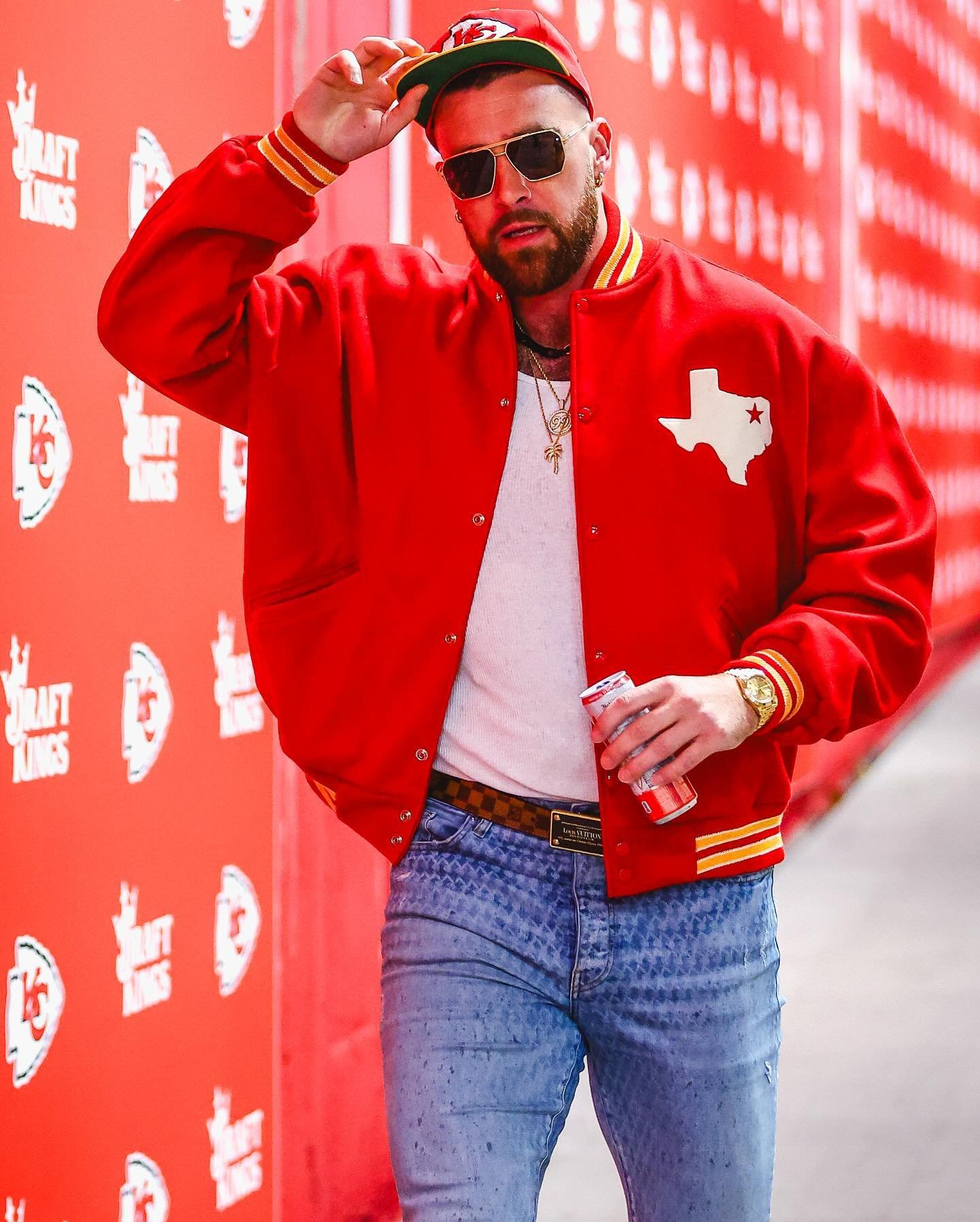 Travis kelce dallas texans red wool varsity jacket