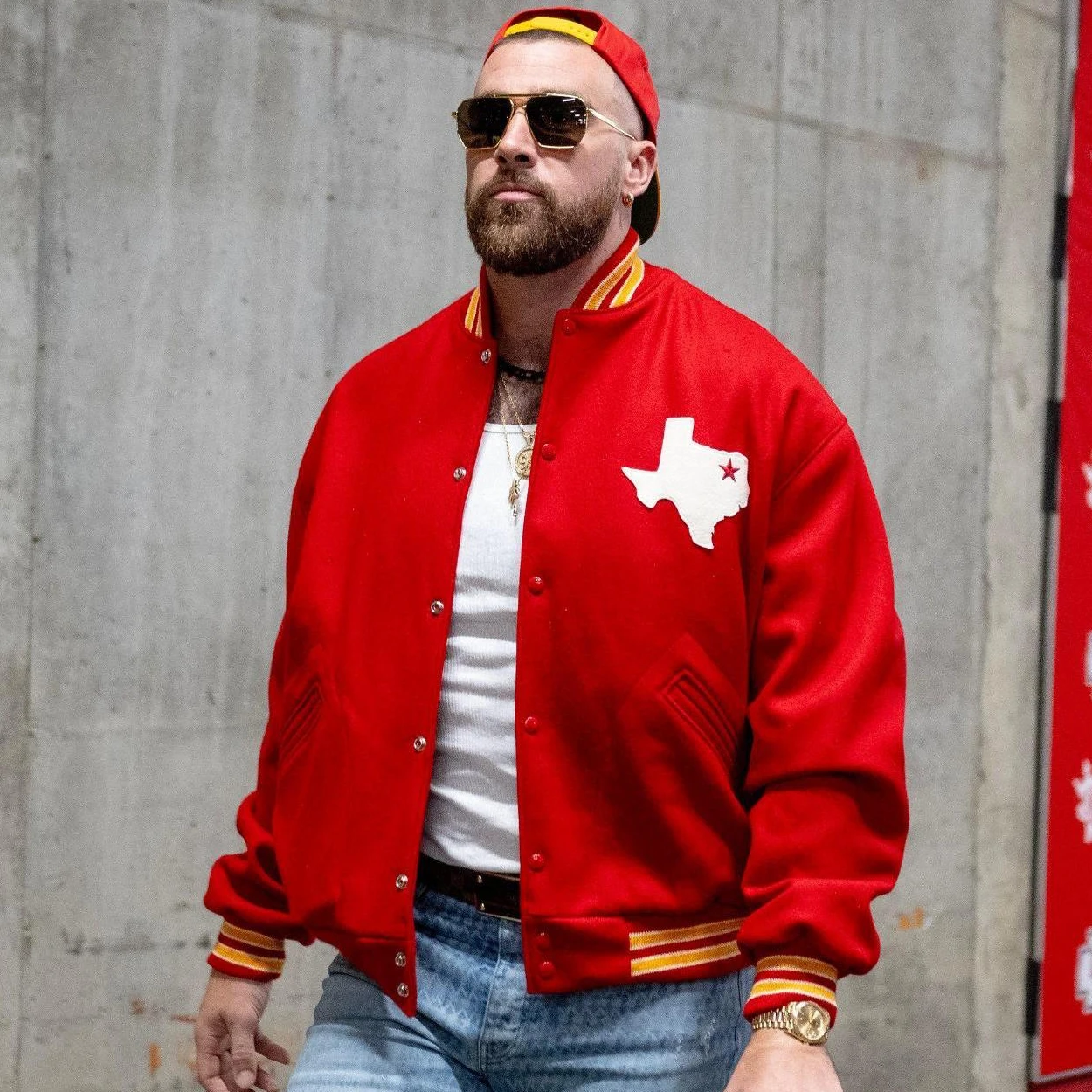 Travis kelce red wool varsity jacket
