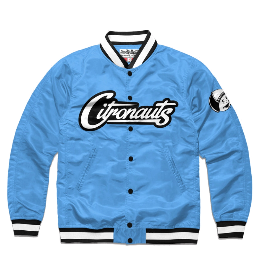Ucf citronauts classic ribbed knitted satin varsity jacket blue 1